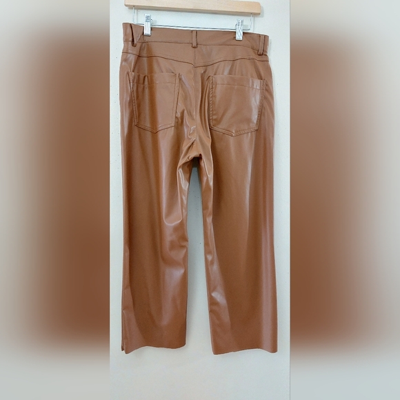 Zara Cognac-Brown Faux Leather Pants - Picture 3 of 5